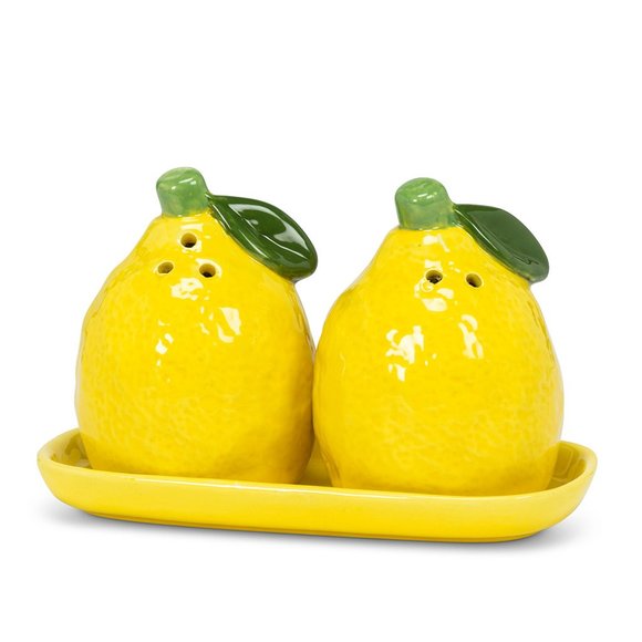 Lemon Salt & Pepper Ceramic Shakers on Tray - Picture 2 of 5